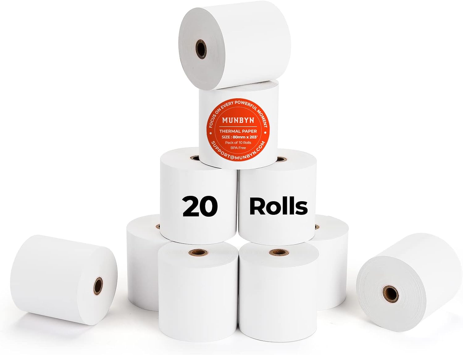 Detalle de MUNBYN 3 1/8 x 230 ft Thermal Receipt Paper, 80mm, BPA-Free, 20 Rolls
