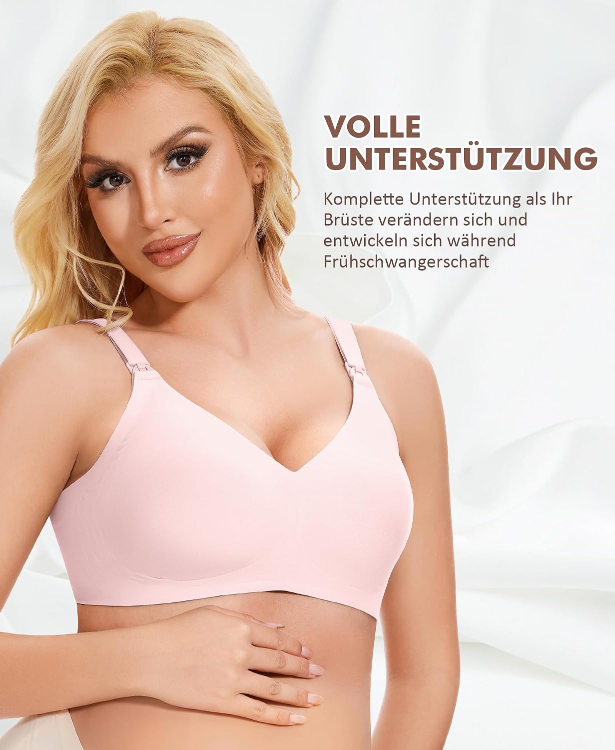 Detalle 2 de QooNoo Still-BH ohne Bügel für große Brüste aus Baumwolle/Stretch – gepolstert, nahtlos und mit Stillverschluss