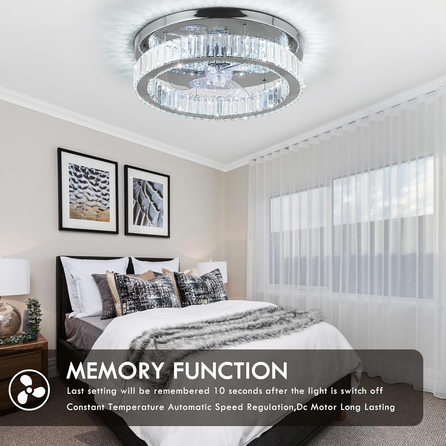 Thumbnail 4 de RHEAFON Quiet Ceiling Fan with Lights and Remote – 45cm Bladeless, Dimmable LED & 6 Speeds