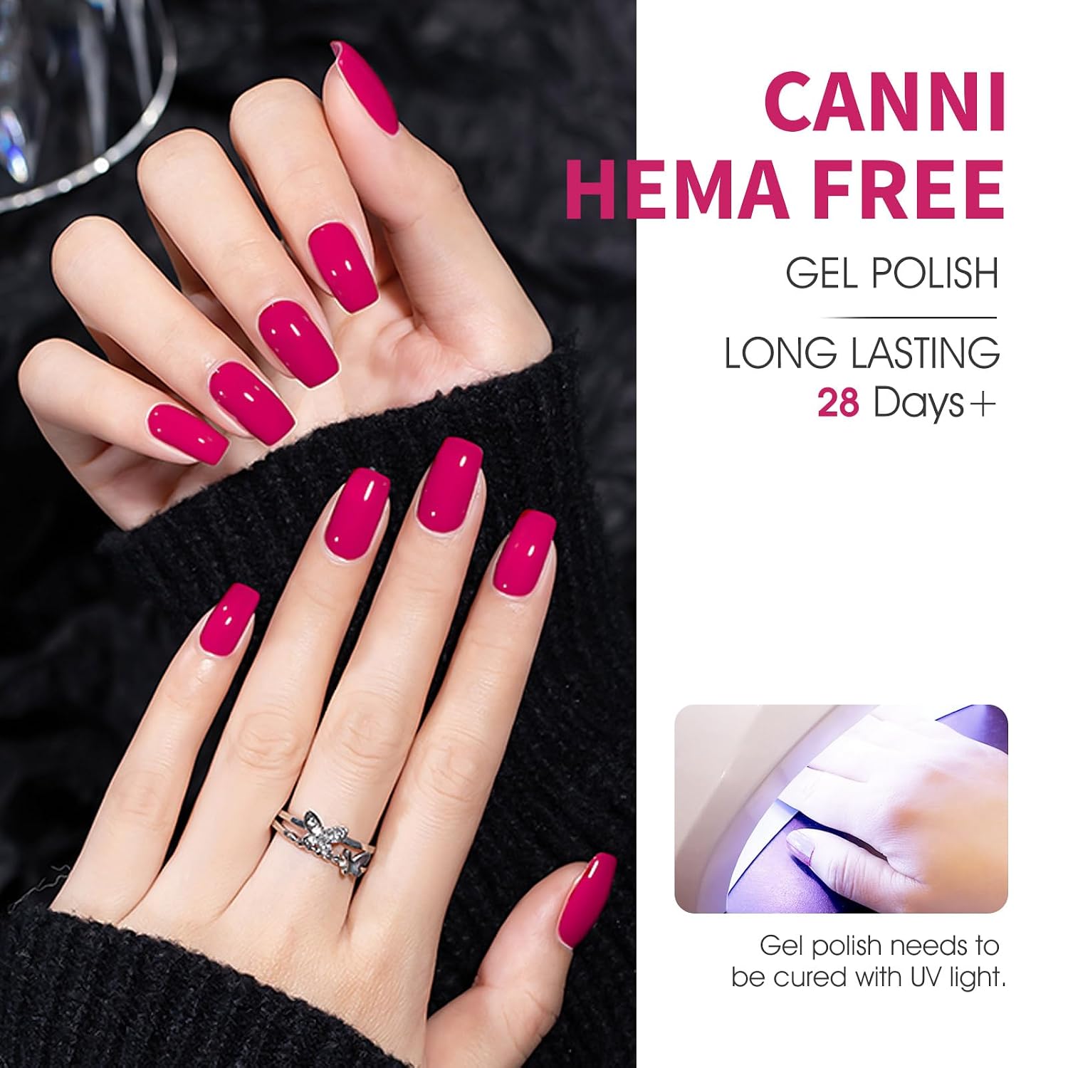 Detalle 2 de CANNI Pink Gel Nail Polish Set (6 Soft Rose & Light Pink Shades) with 3D Crystal Labels