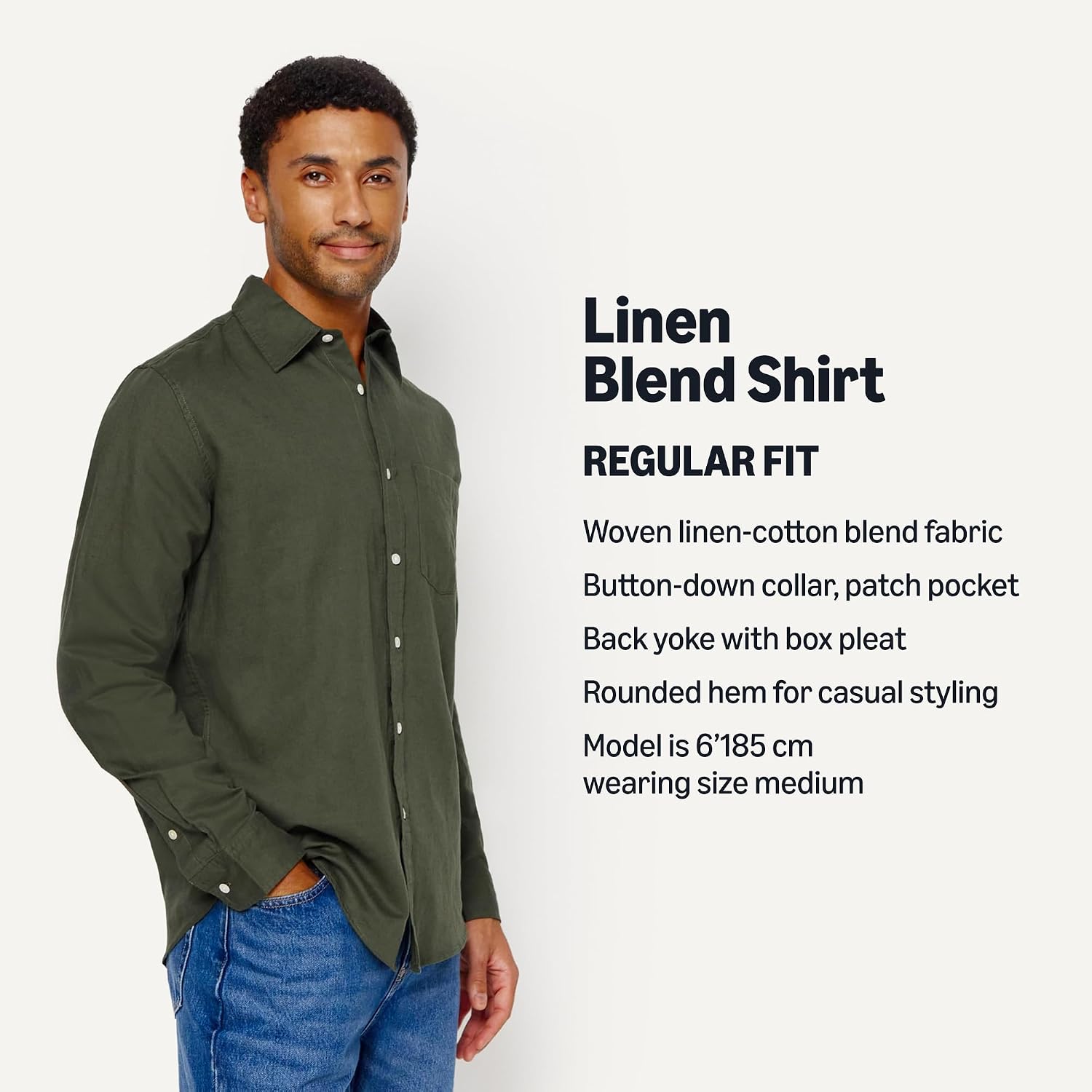 Detalle de Amazon Essentials Men's Regular-Fit Long Sleeve Linen Blend Shirt