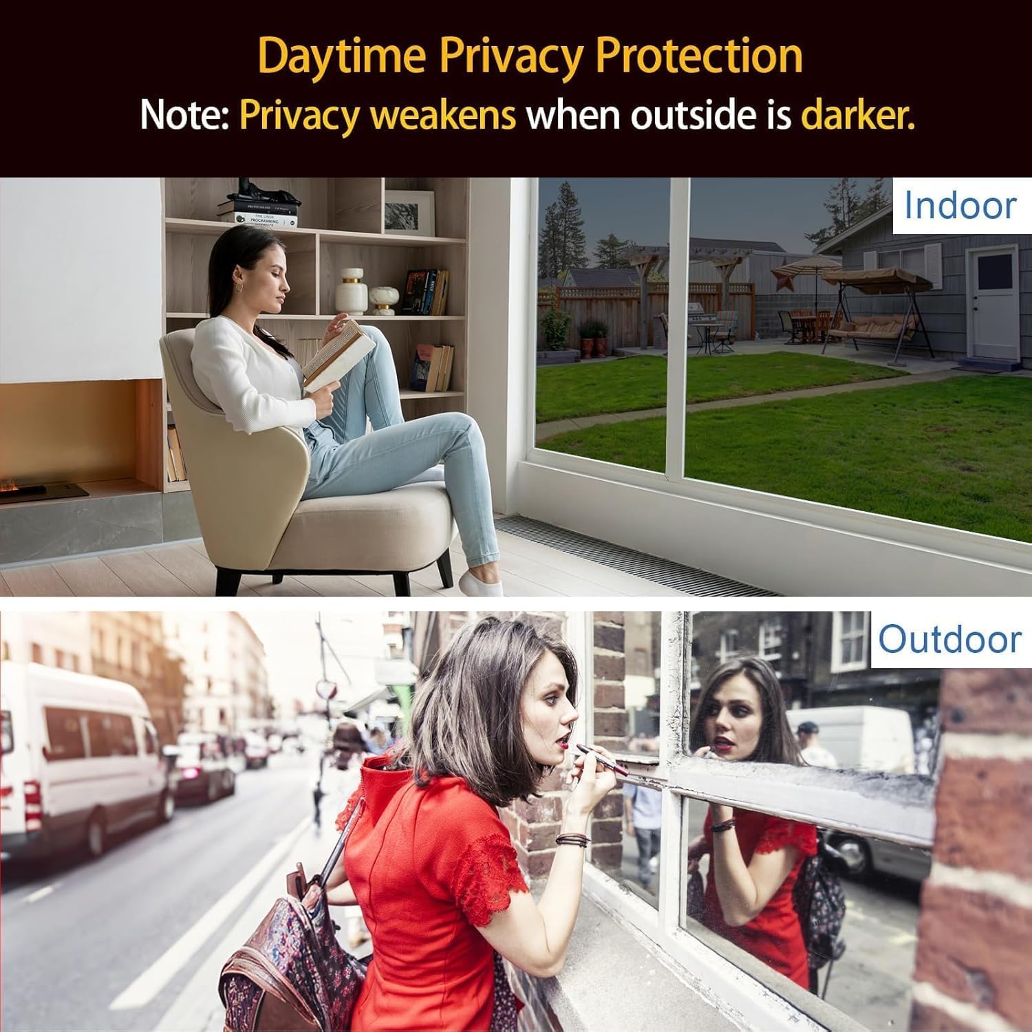 Detalle de Dwersty HYin-44200 One-Way Window Privacy Film, 17.5" x 78.7", Static Cling