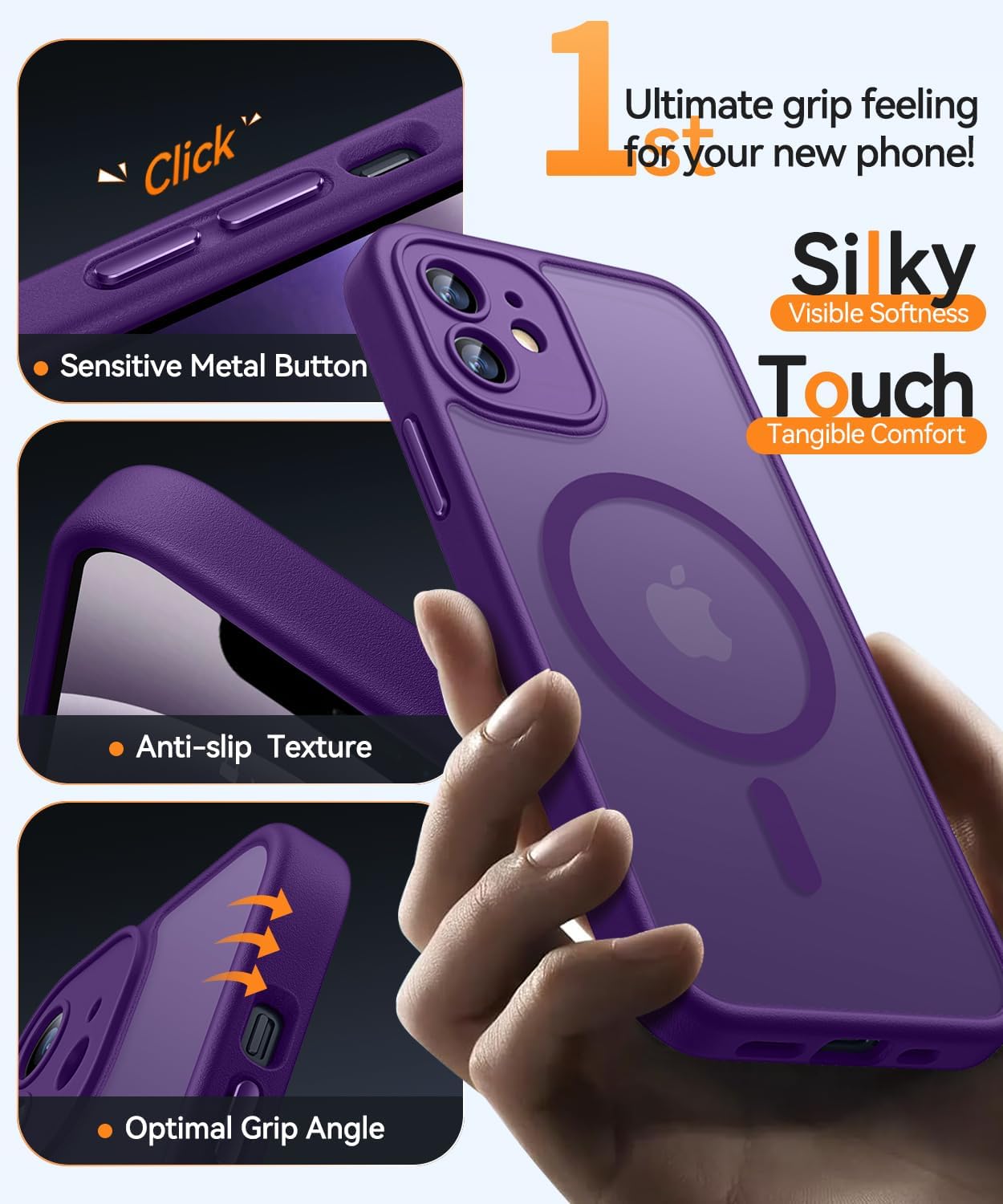 Detalle de CANSHN Magnetic Case for iPhone 12 (6.1-inch) in Deep Purple with full camera protection (MagSafe compatible)