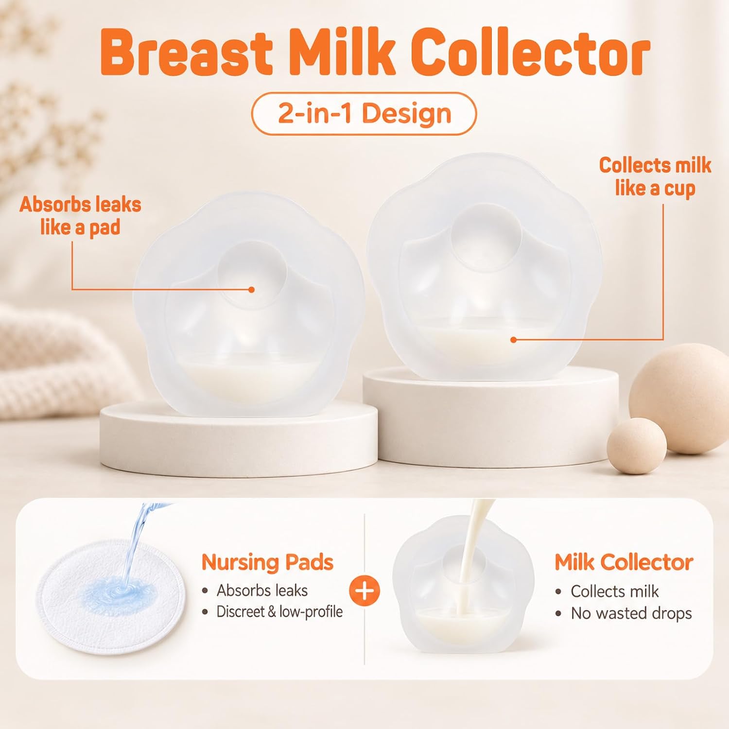 Detalle 2 de JVEOO Silicone Breast Milk Collectors, 2-Pack, 1 oz/30 ml per side