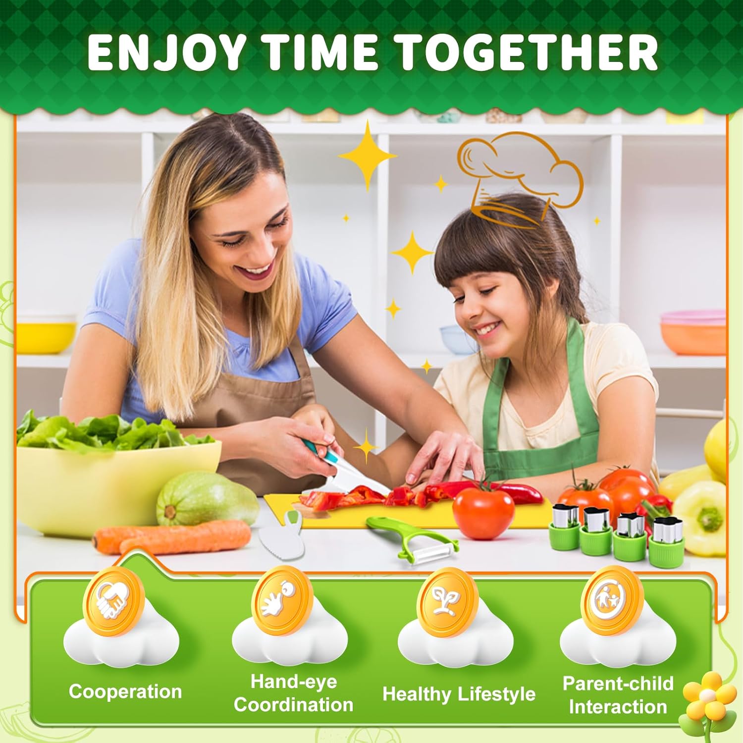 Thumbnail 5 de 13 Pieces Wooden Kids Kitchen Knives – Toddler Safe Set for Real Cooking