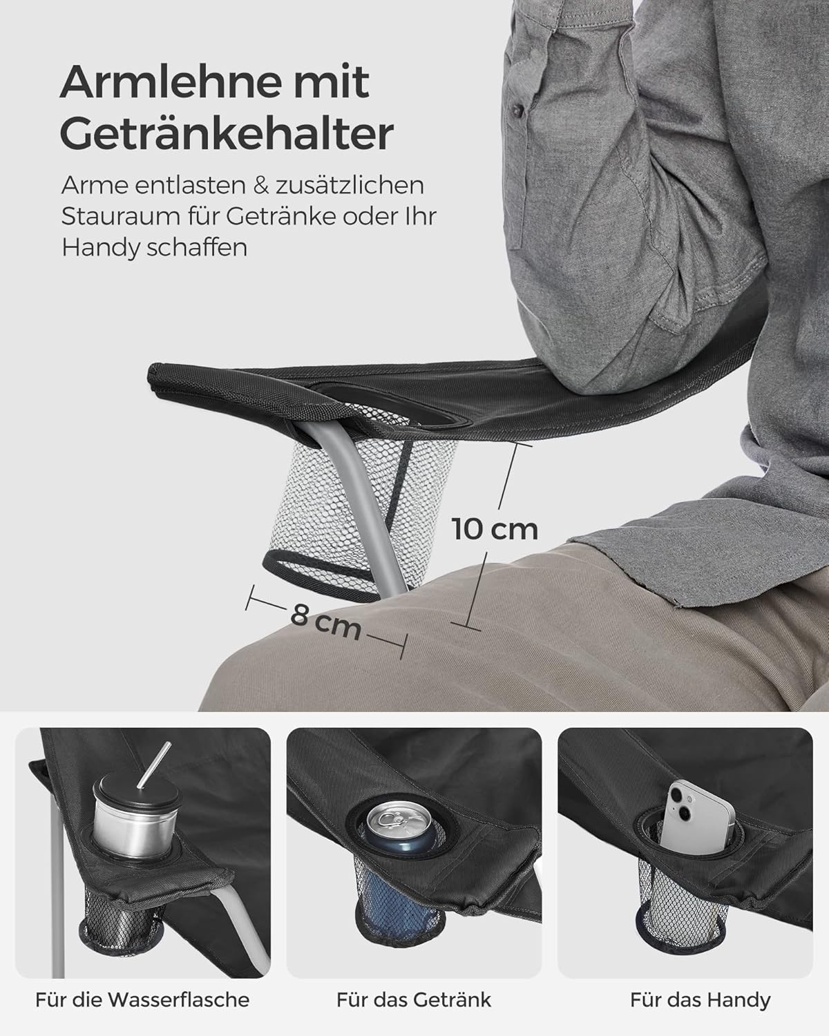 Thumbnail 6 de SONGMICS 2er Set Klappstuhl Campingstuhl mit Getränkehalter – belastbar bis 150 kg