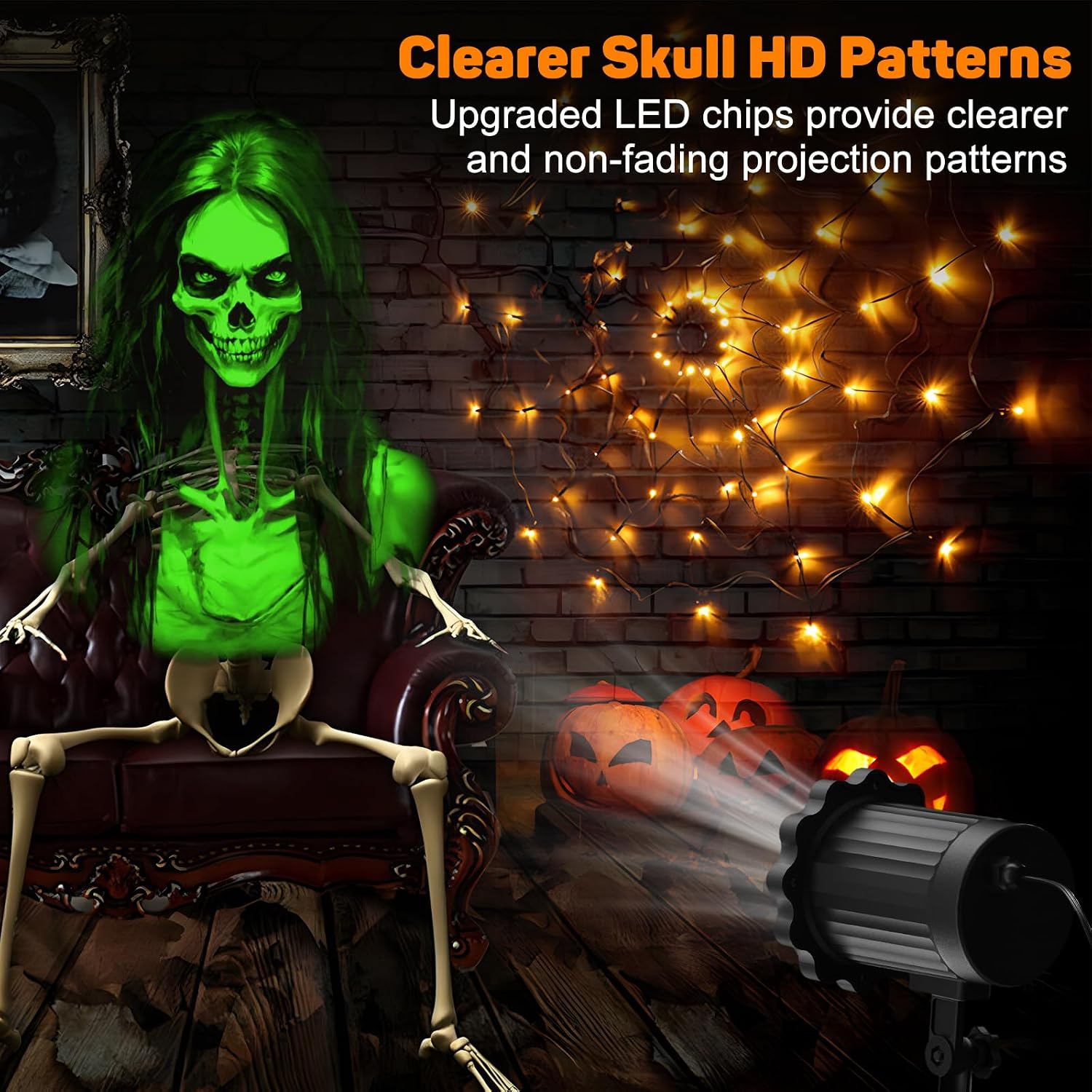 Detalle 2 de Beforalla DTGT146 Halloween Projector, Green 3D Dynamic Skull Ghost Pattern