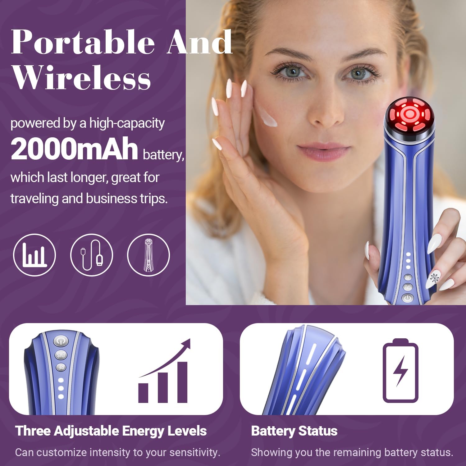 Thumbnail 2 de Appareil radiofréquence visage TUMAKOU 4 en 1 EMS micro-courant et luminothérapie (bleu rouge) pour le lifting à domicile