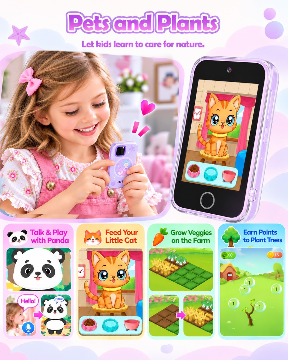 Detalle de Dylanto TP2 Kids Phone Toy, 3.5-Inch Touchscreen, Dual Cameras, Purple