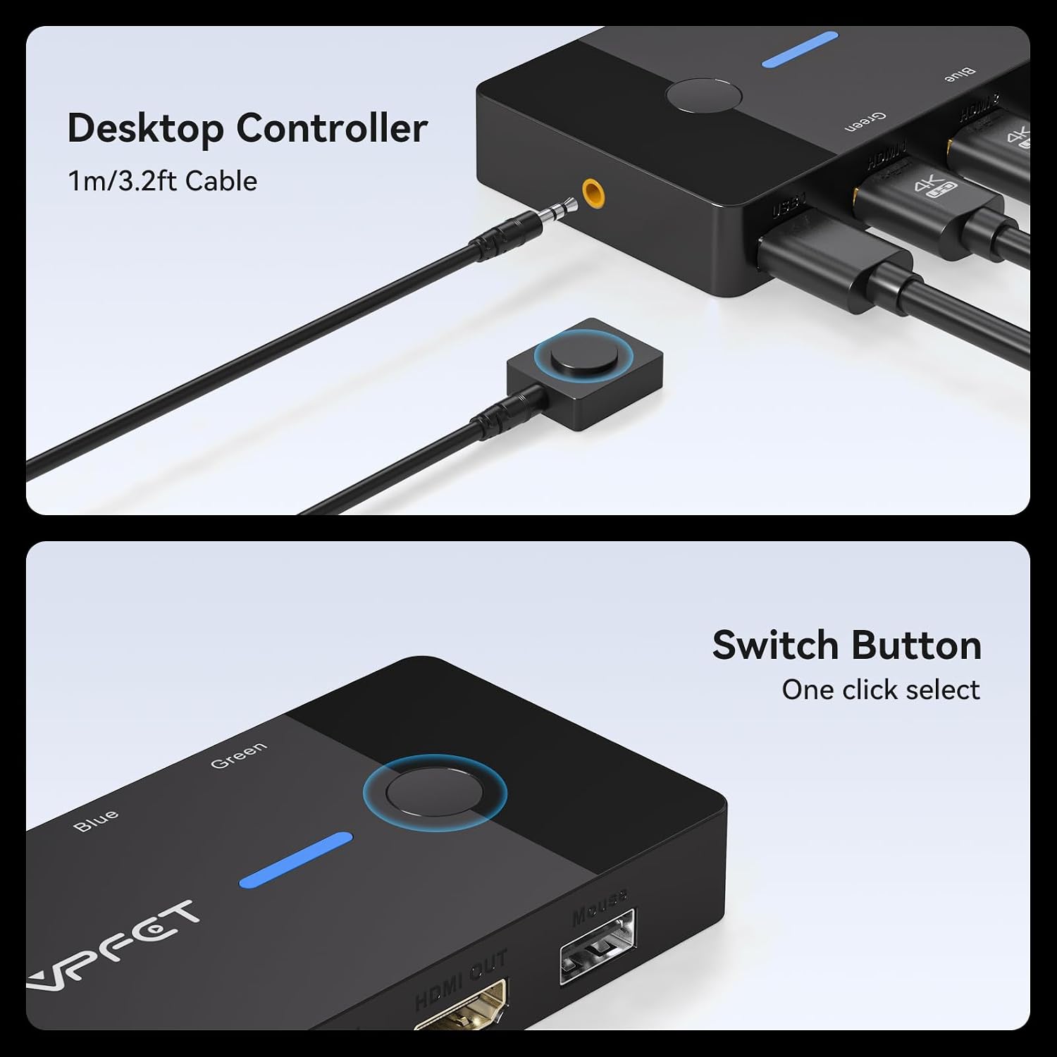 Detalle de CMSTEDCD GMXUS-SW219S-Grayish Black HDMI KVM Switch, 4K@60Hz