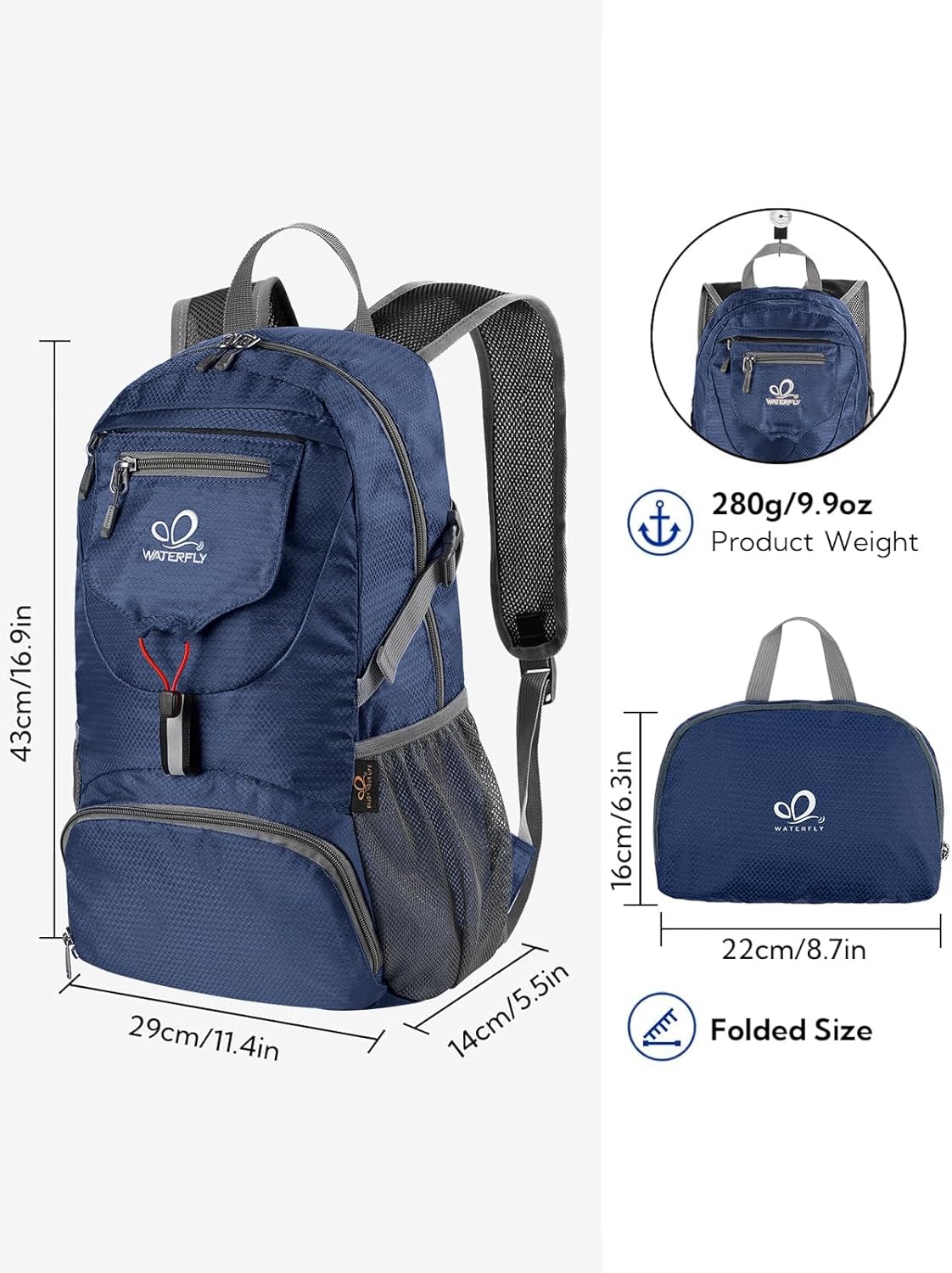 Detalle de Waterfly Ultra Lightweight Foldable Backpack 20L: Packable Daypack for Outdoor Adventures