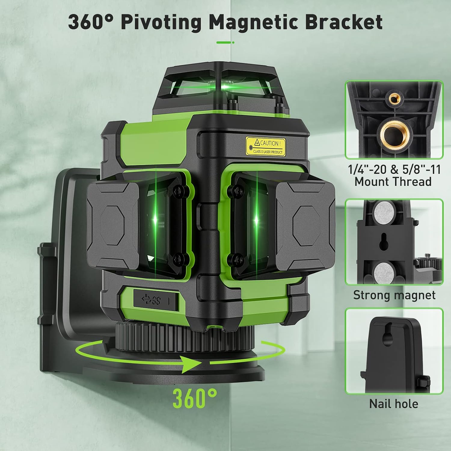 Detalle de Huepar HM03CG 3D Green Laser Level, 3 × 360° Lines, Rechargeable