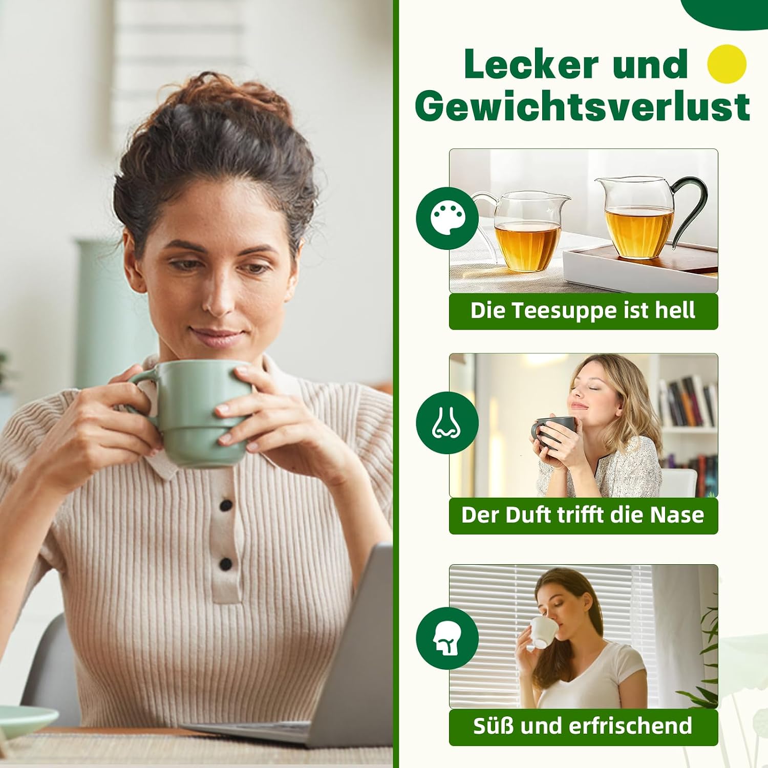 Detalle de 28 Tage Kräutertee mit Grüntee, Lotusblatt, Cassia Samen, Maulbeerblatt & Moringa Samen – Sanfter Kräutergenuss für den Alltag