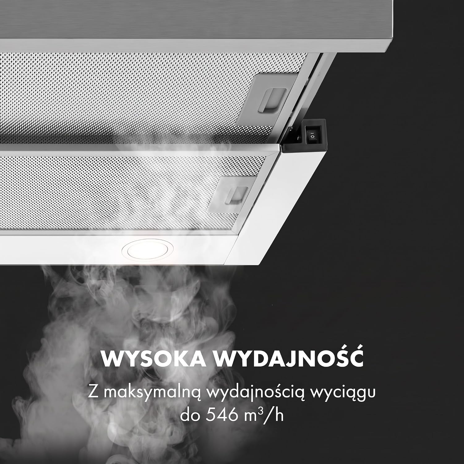 Detalle de Klarstein Mariana 60 cm – teleskopowy okap podszafkowy, LED, recyrkulacja i wyciąg