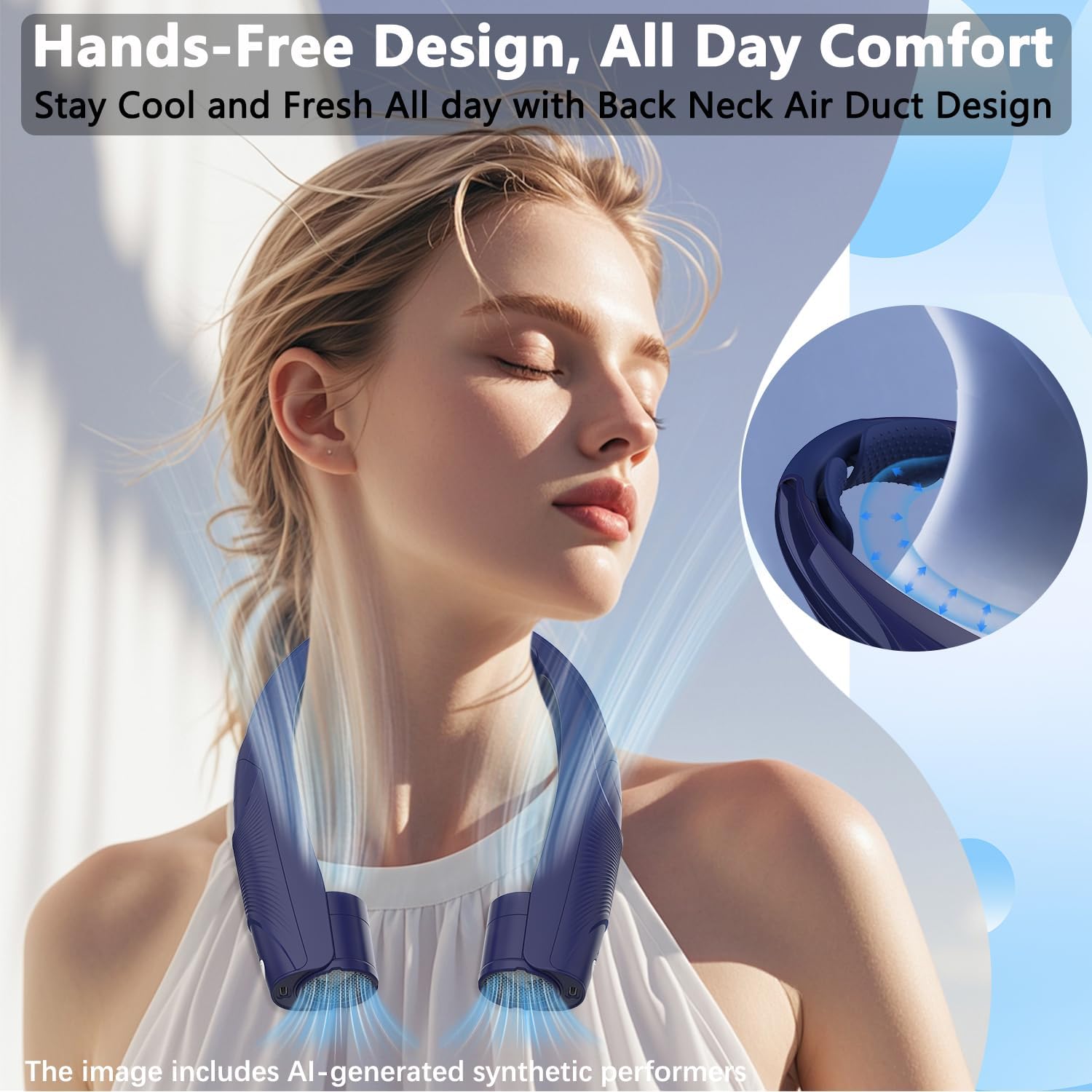 Thumbnail 2 de Enituo Neck Fan 6000mAh USB Rechargeable Hands Free Personal Fan (Navy Blue)