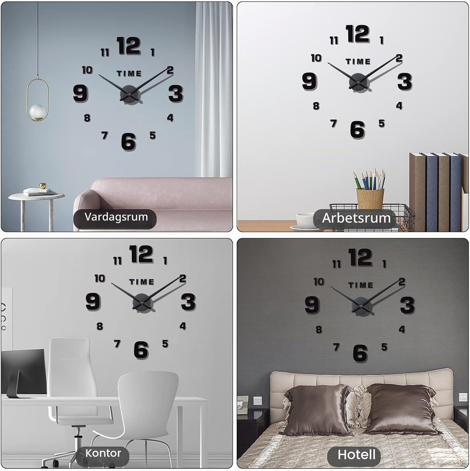 Detalle de Warminn 3D DIY Large Wall Clock – självhäftande väggklocka med spegelsiffror