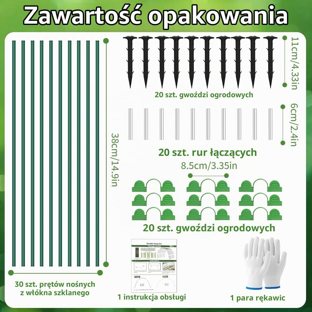 Detalle 2 de ANOMM zestaw obręczy ogrodowych z włókna szklanego, 30 elementów, klipsy