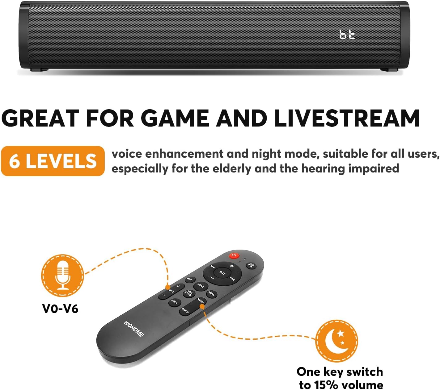 Thumbnail 2 de Wohome 2.1 Sound Bars for TV (S100) with Built-In Subwoofer, Voice Enhancement, Bluetooth 5.3/Optical/AUX/USB