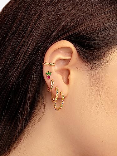 Thumbnail 4 de SINGULARU Pendientes Gleam Colors en plata de ley bañada en oro de 18 Kt con circonitas multicolor y cierre congo