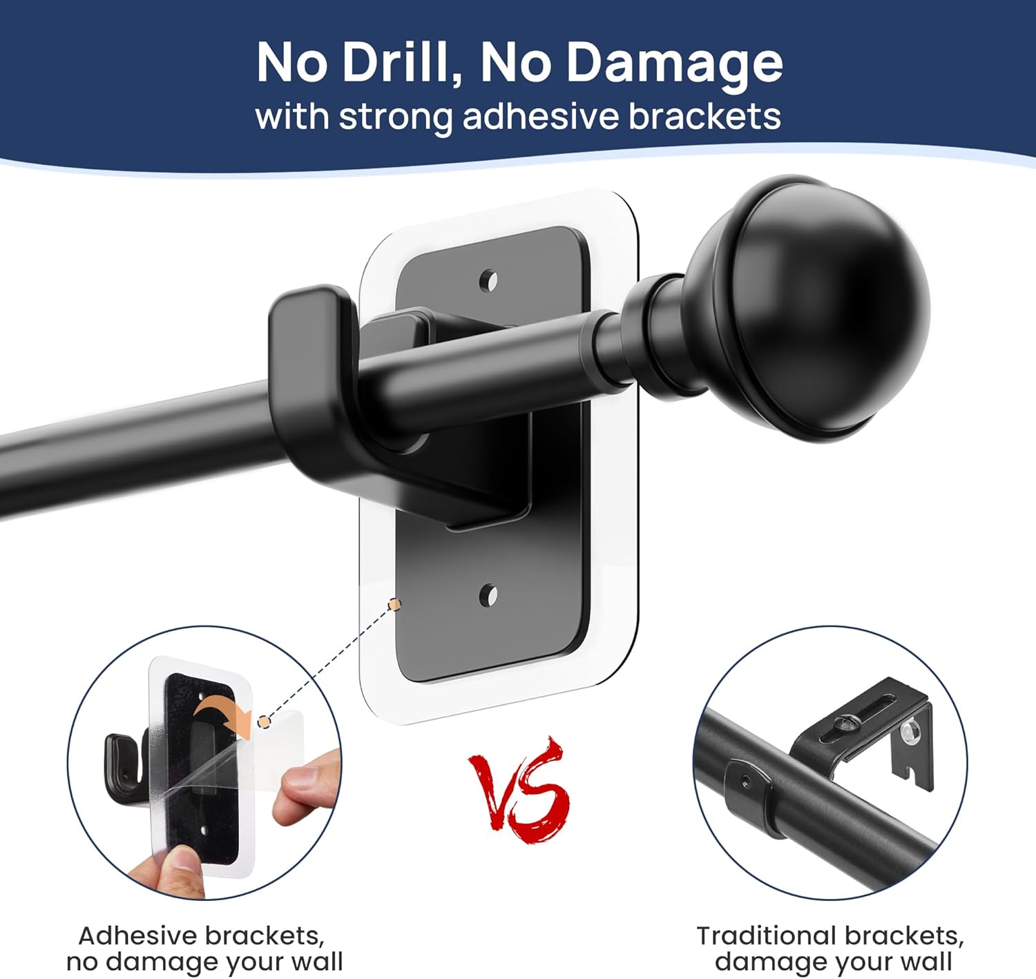 Thumbnail 1 de No Drill Curtain Rod 28-47"