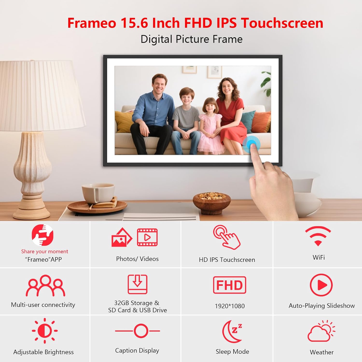 Thumbnail 1 de moonka 15.6-Inch Frameo Wi-Fi Digital Picture Frame, 1080p IPS Touchscreen