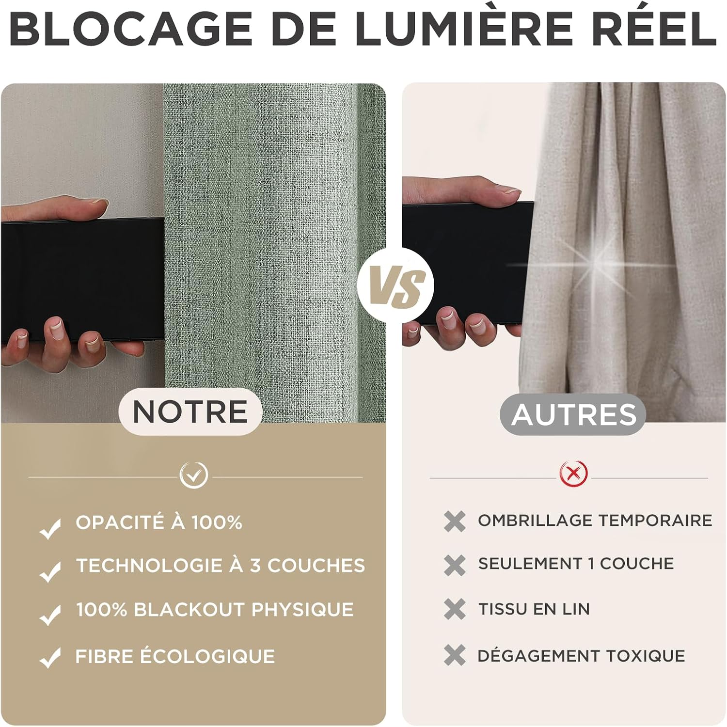 Thumbnail 6 de Joydeco Rideau occultant 100% polyester imitation lin Vert Sauge 140x220 cm – 2 panneaux