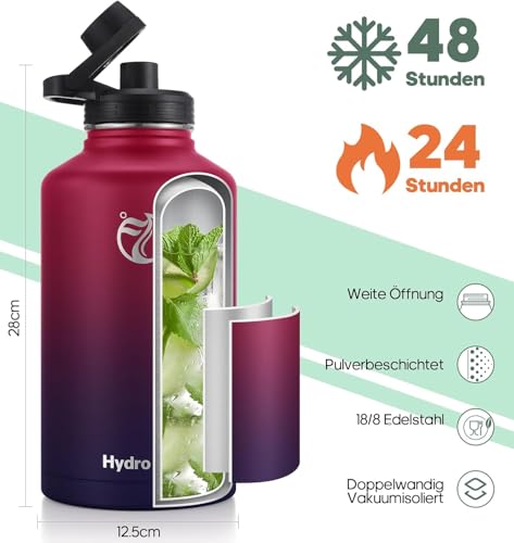 Detalle de HydroPal Edelstahl-Isolierflasche 1,9 l mit zwei Deckeln und Vakuumisolierung