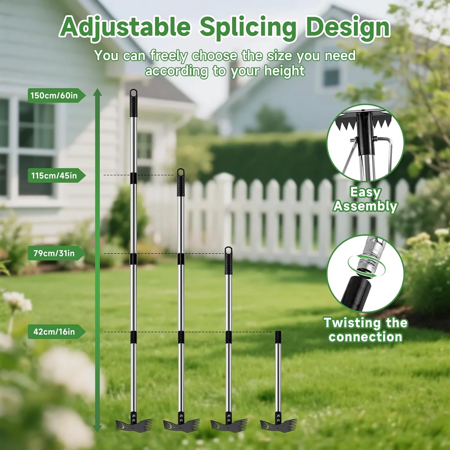 Thumbnail 5 de VFMFM Upgraded 8-Tooth Weeding Rake: 150cm Adjustable 2-in-1 Garden Tool