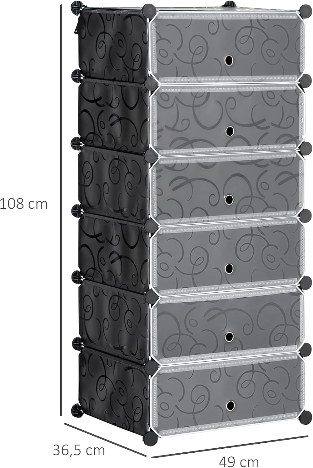 Thumbnail 6 de HOMCOM Armoire à chaussures modulable avec 6 cubes empilables, 12 paires, 49 x 36,5 x 108 cm, noir