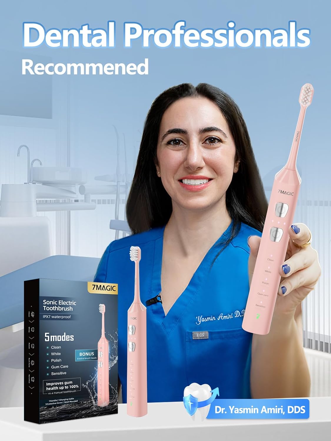 Thumbnail 2 de 7MAGIC Sonic Electric Toothbrush (Pink) with 180-Day Runtime, 5 Modes & 3 Intensities