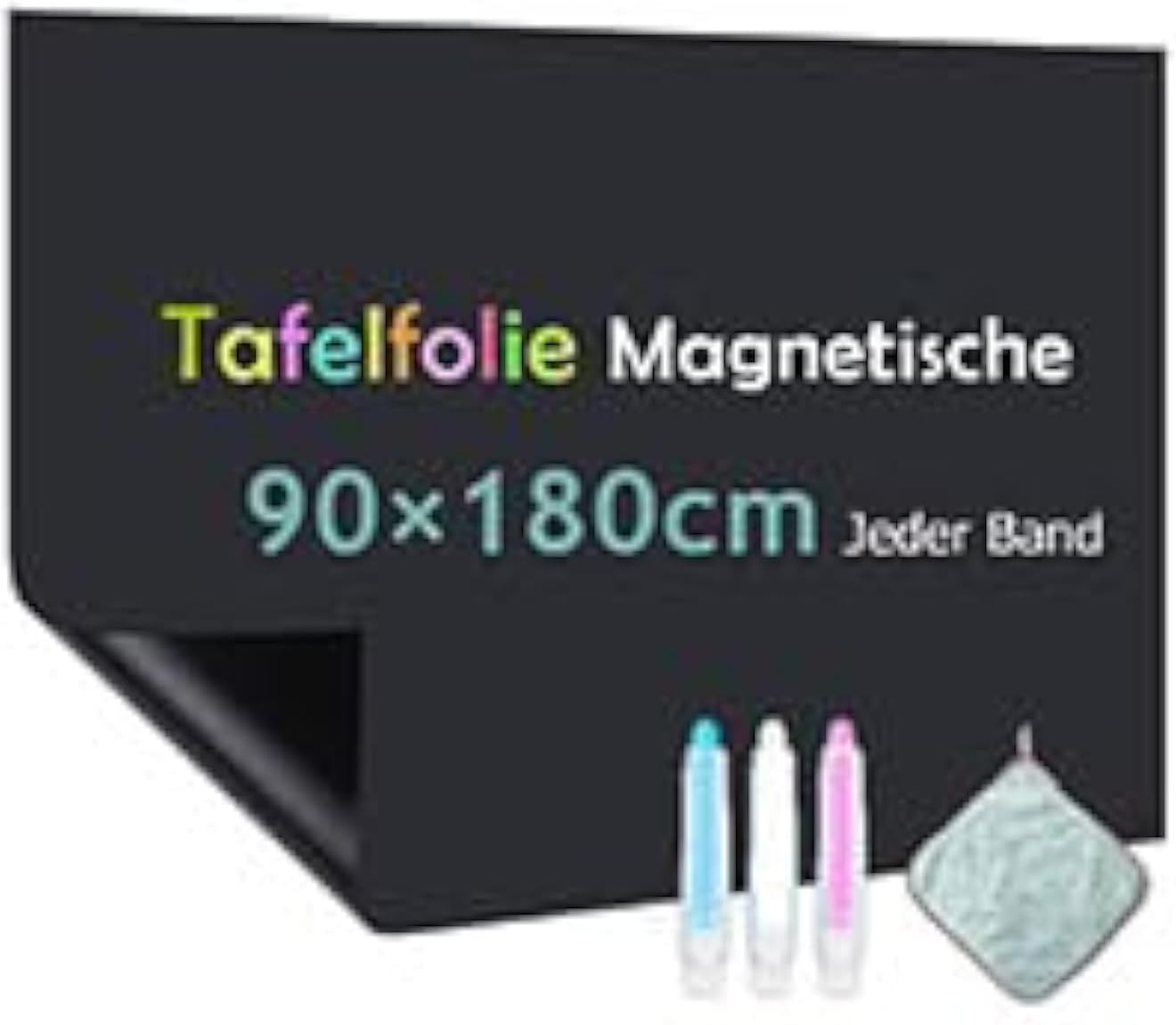 Warasee Magnetische Tafelfolie Selbstklebend 90 x 180 cm – Kreidetafel Schwarz, abwischbar, wiederverwendbar, DIY Magnetfolie mit Raster