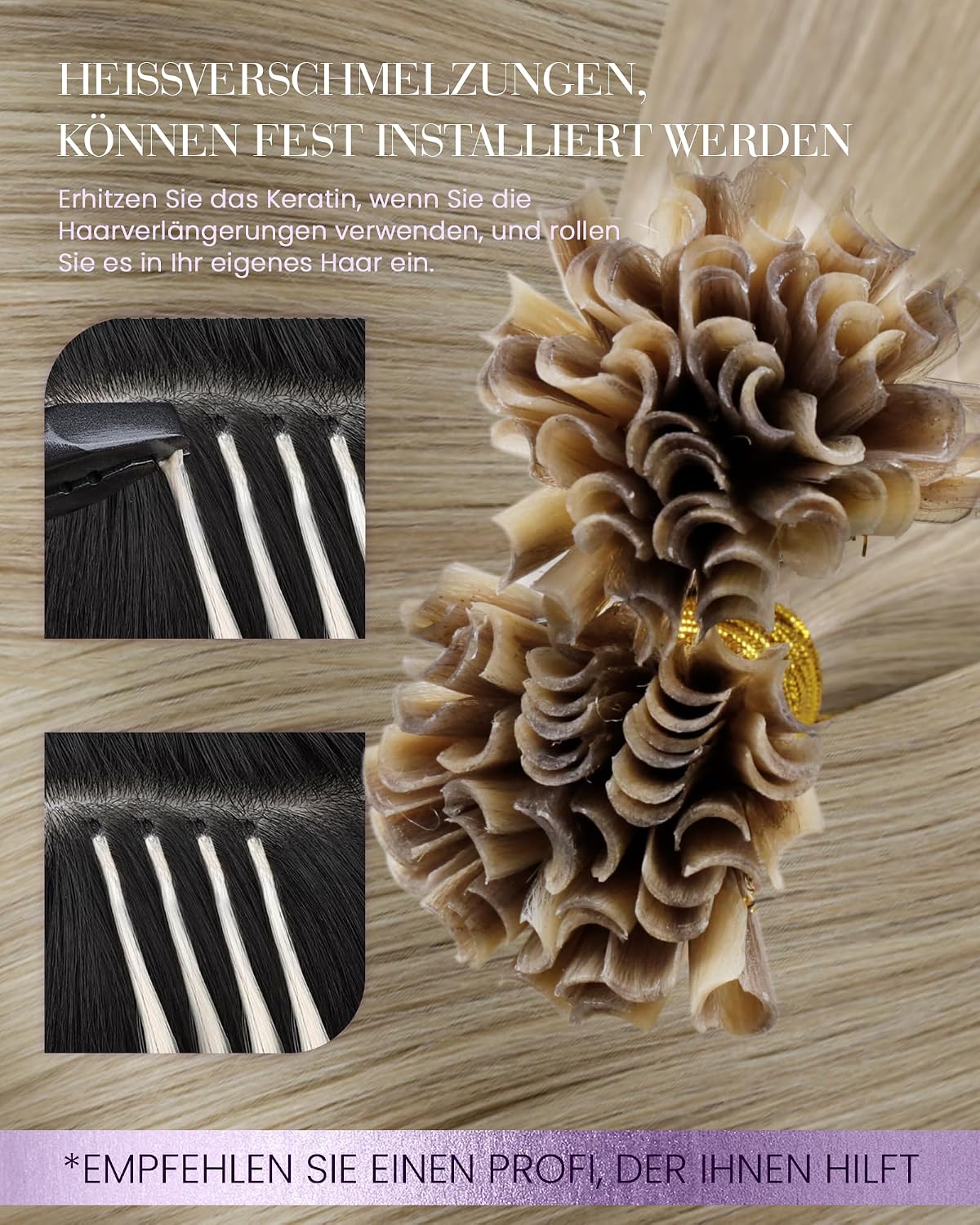 Detalle de LaaVoo Haarverlängerung Echthaar Keratin Blond Platinblond 40 cm, 50 g, 50 Strähnen