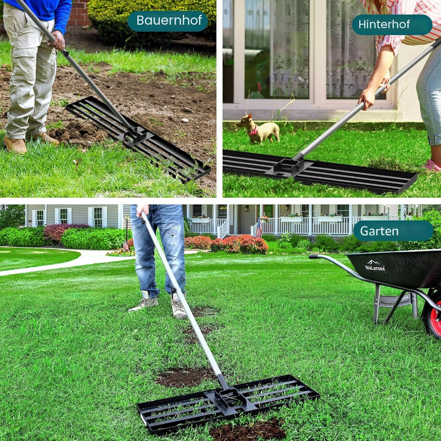 Thumbnail 4 de Walensee Rasen-Nivellierungsrechen (3 Bodenplatten, 198 cm) – zum Bodenausgleich und Glätten von Rasenflächen