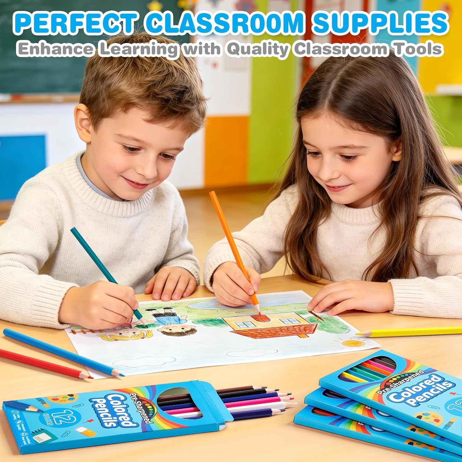 Thumbnail 5 de V-Opitos 48-Count Colored Pencils (4 Packs, 12 Colors each) — Pre-sharpened Kids Pencils for School & Classroom Prizes
