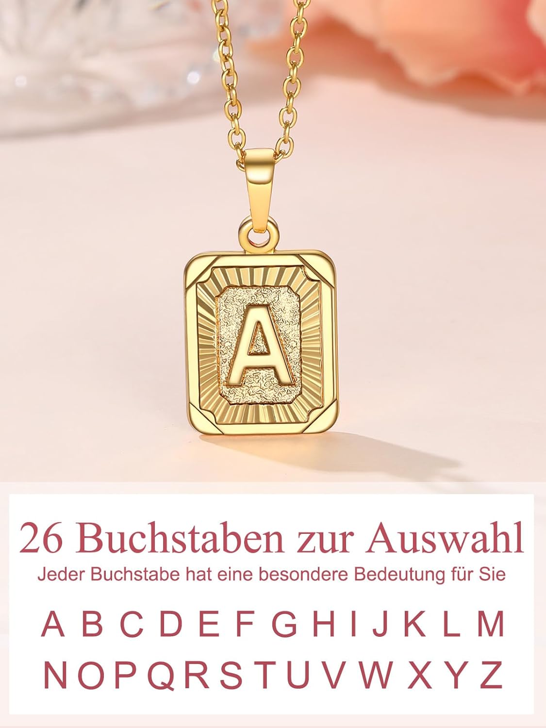 Thumbnail 6 de FOCALOOK Buchstaben Kette Damen mit Rechteck Anhänger – Namenskette, Gold oder Weiß