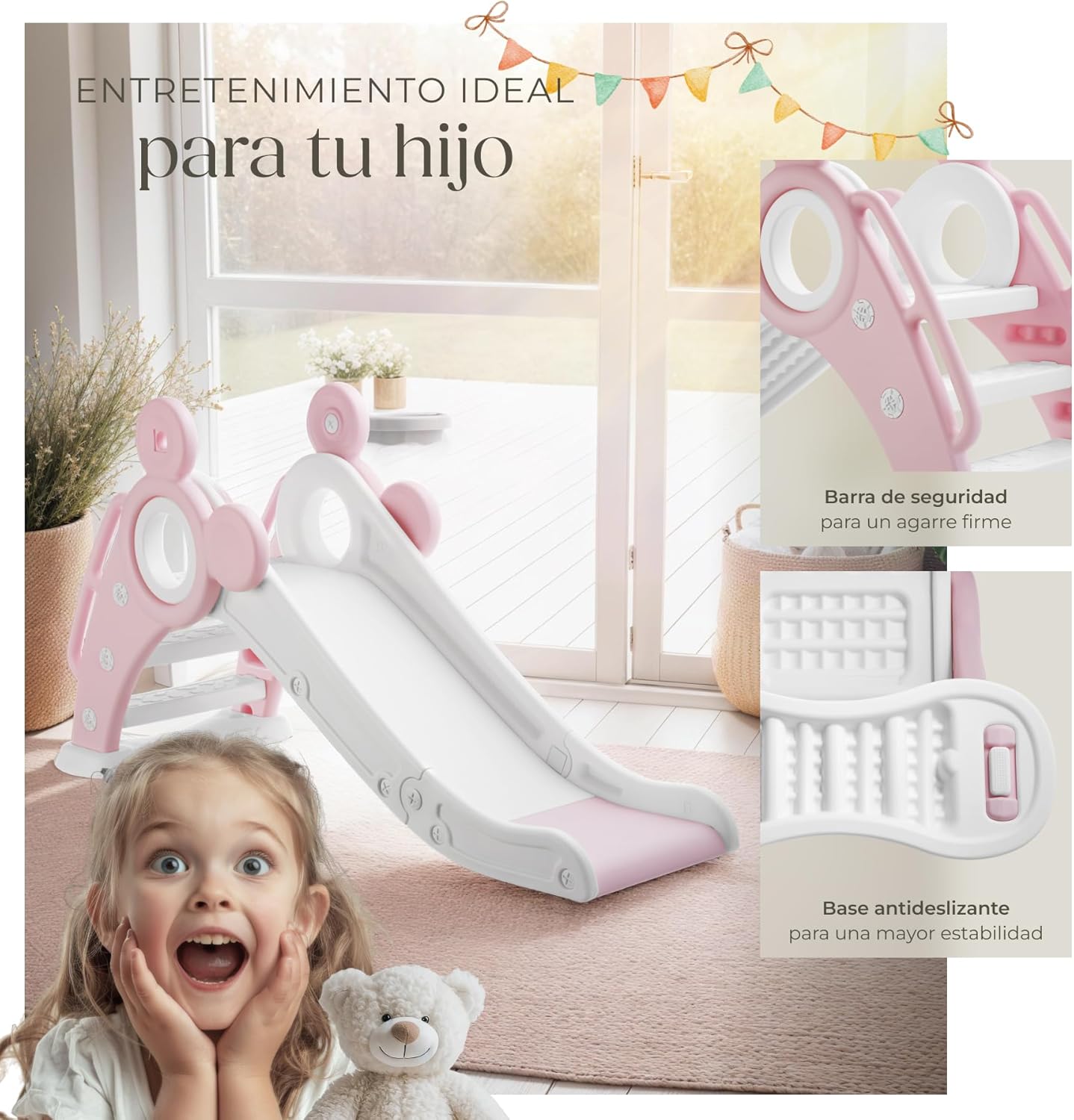 Detalle de tectake® Tobogán Plegable con Canasta y Escalada Infantil 🛝