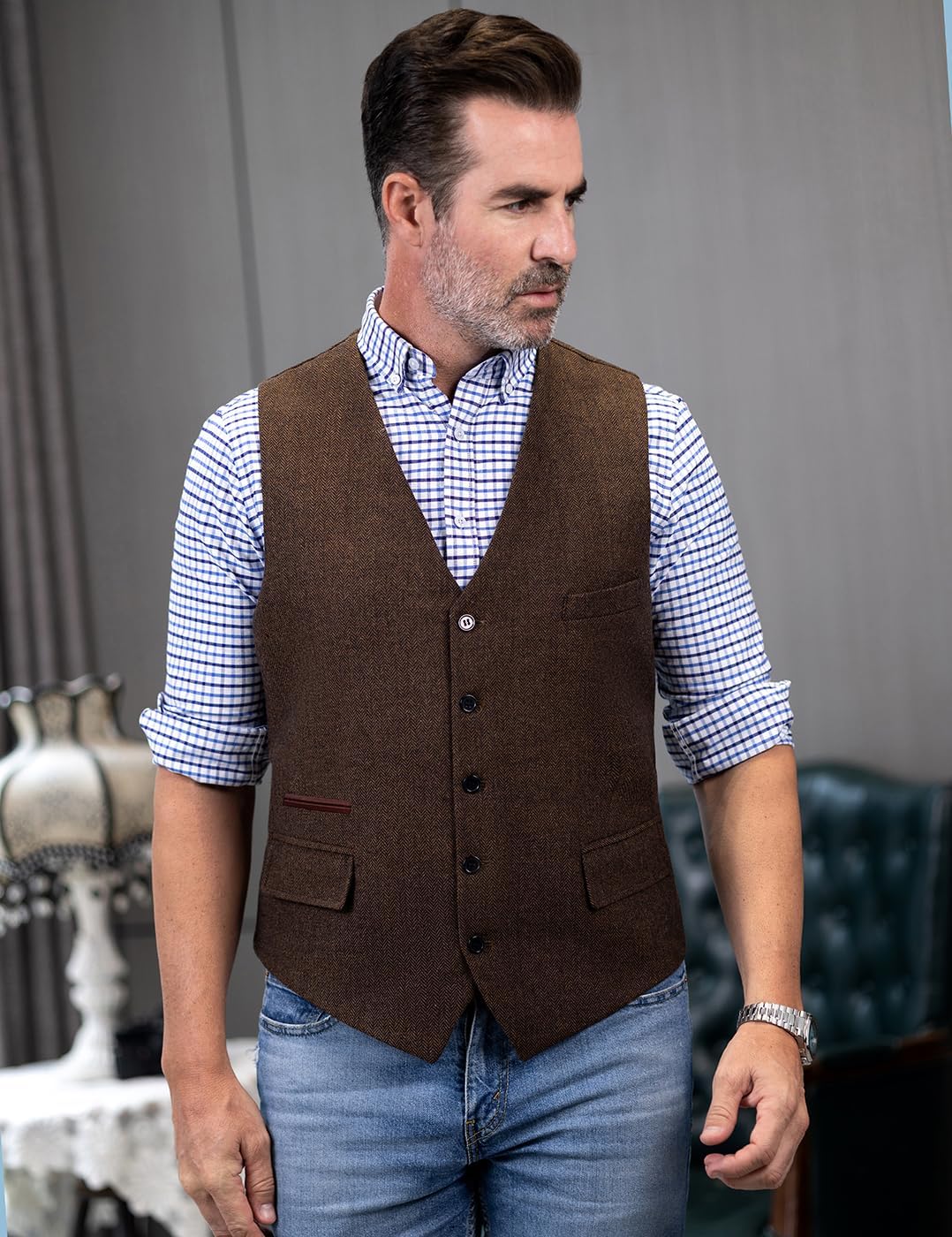 Detalle de Solovedress Wolle Anzugweste – Formale Regular Fit für Hochzeit, Groomsmen und Alltag