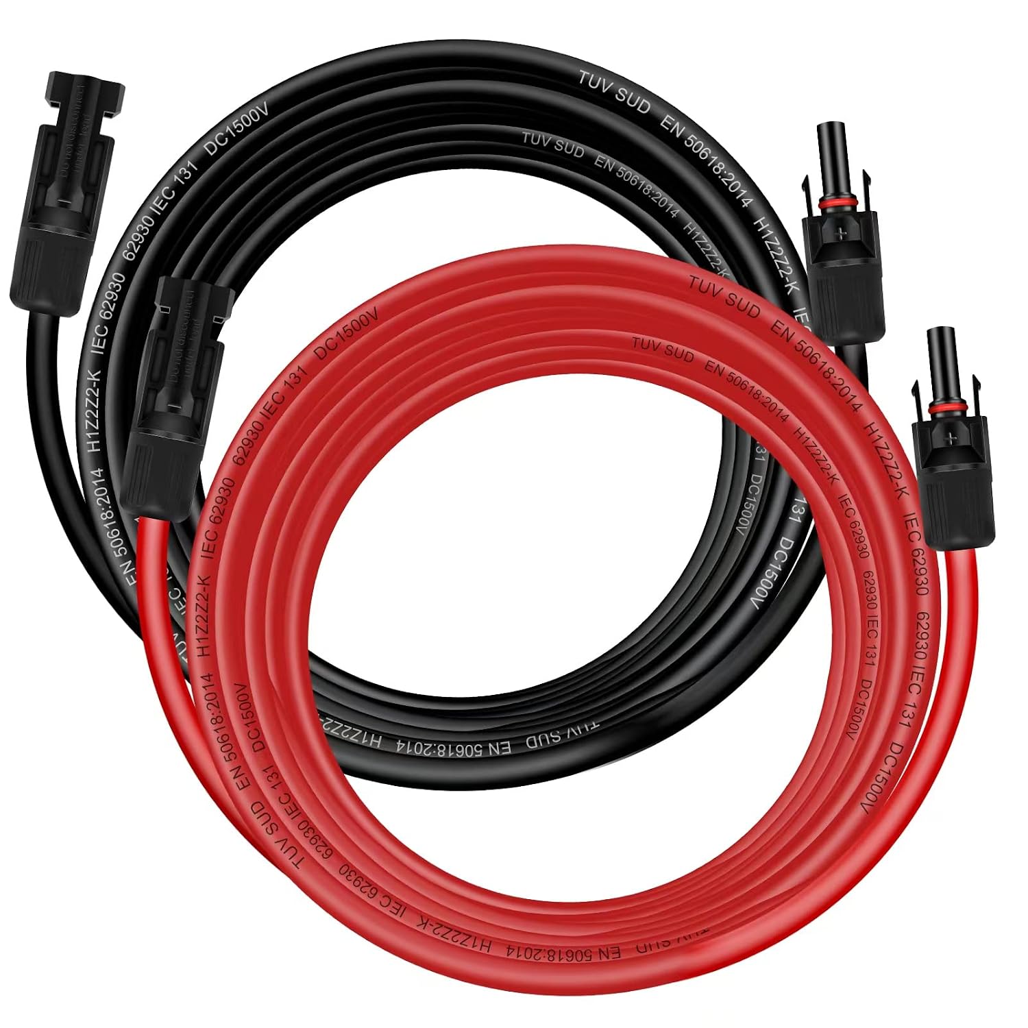 Detalle de Solarkabel 6 mm² / Verlängerungskabel 4 mm² mit Steckern (Rot/Schwarz) – 2 m für Photovoltaik