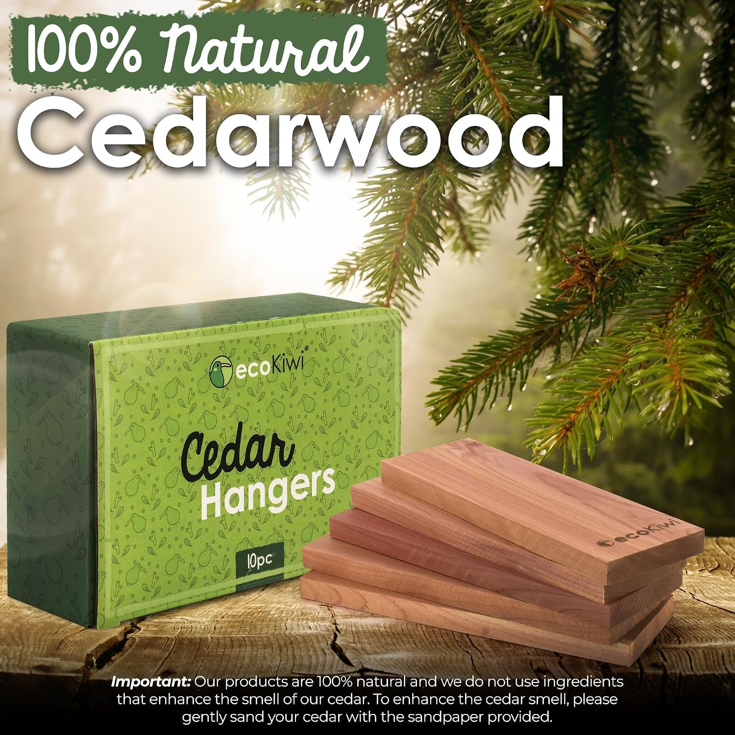 Detalle de ecoKiwi Cedar Wood Moth Repellent for Wardrobes & Clothes – 10 Pack