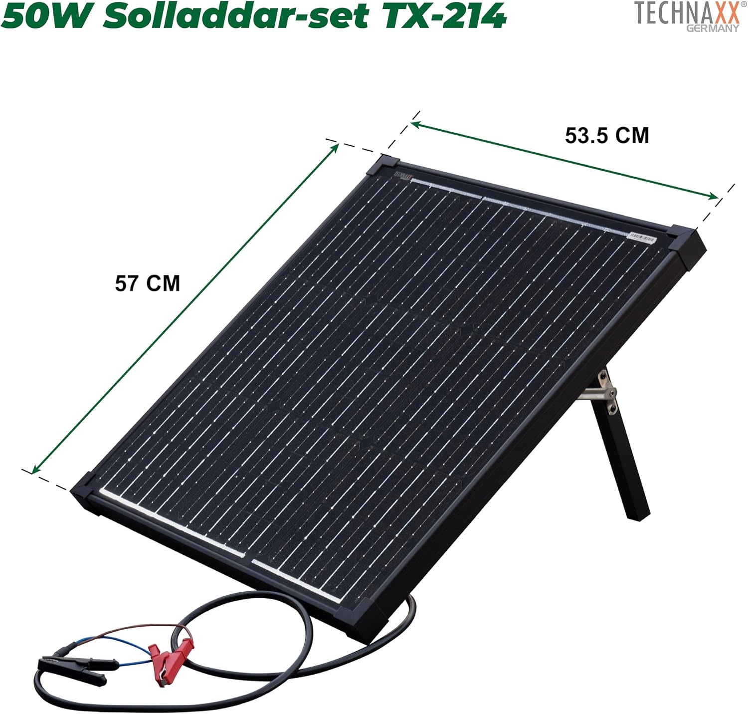 Detalle de Technaxx TX-214 portabel 50 W-solpanel med LCD-regulator och två USB-portar