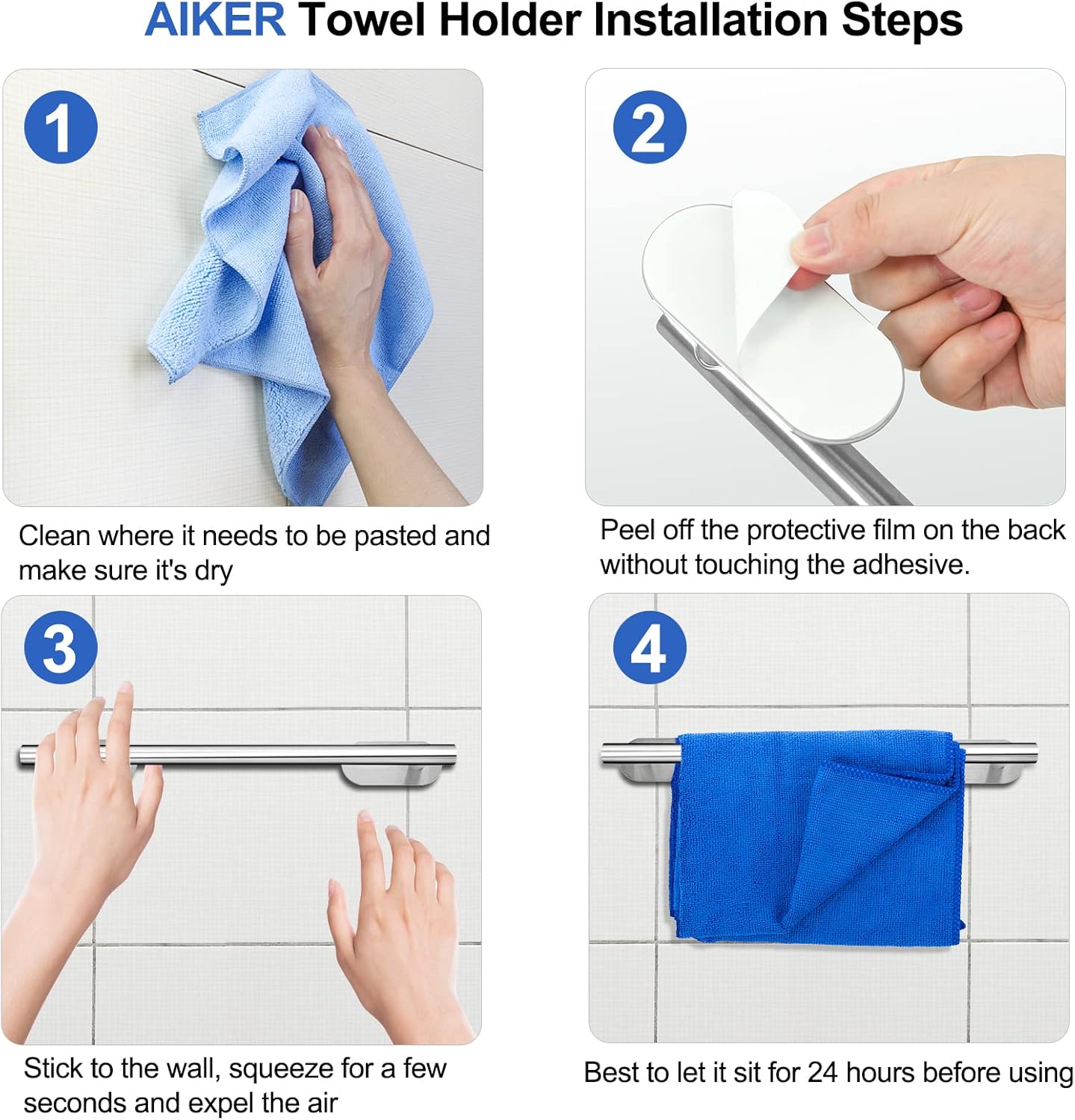 Thumbnail 5 de AIKER Porta Asciugamani Bagno – Set accessori 8 pezzi in acciaio inox 304, attacco adesivo autoadesivo