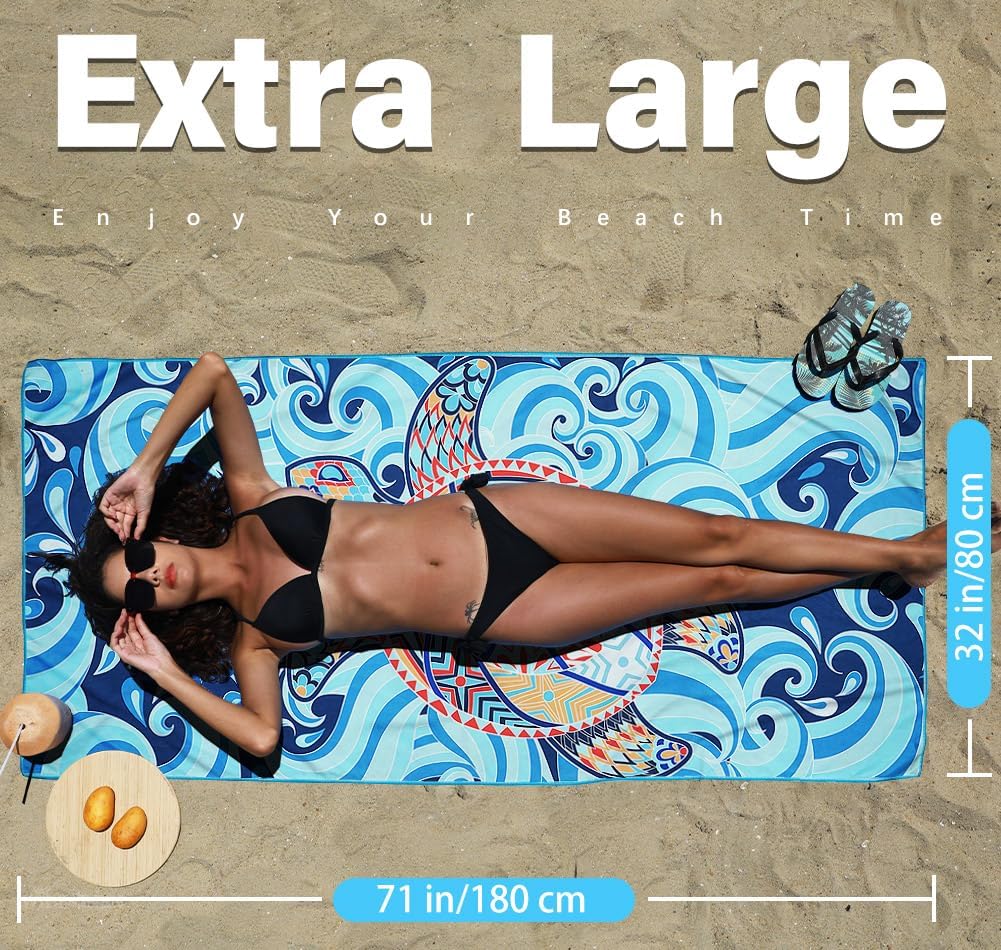 Detalle de Widdonen 2-Pack Microfiber Lightweight Beach Towels (Sand Free, Quick-Dry, Travel-Friendly)