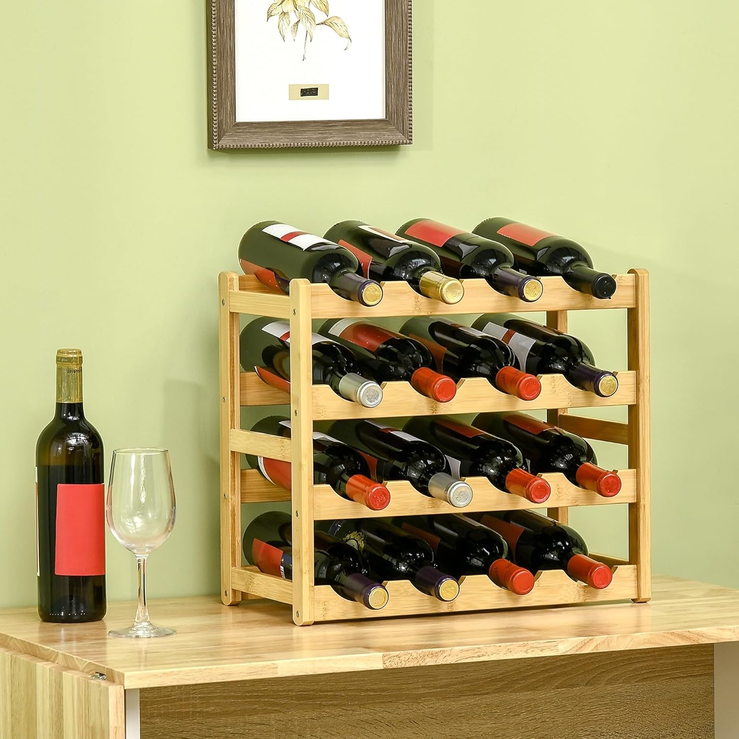 Thumbnail 1 de HOMCOM Étagère à Bouteilles de vin pour 16 bouteilles en bambou naturel – design compact et robuste