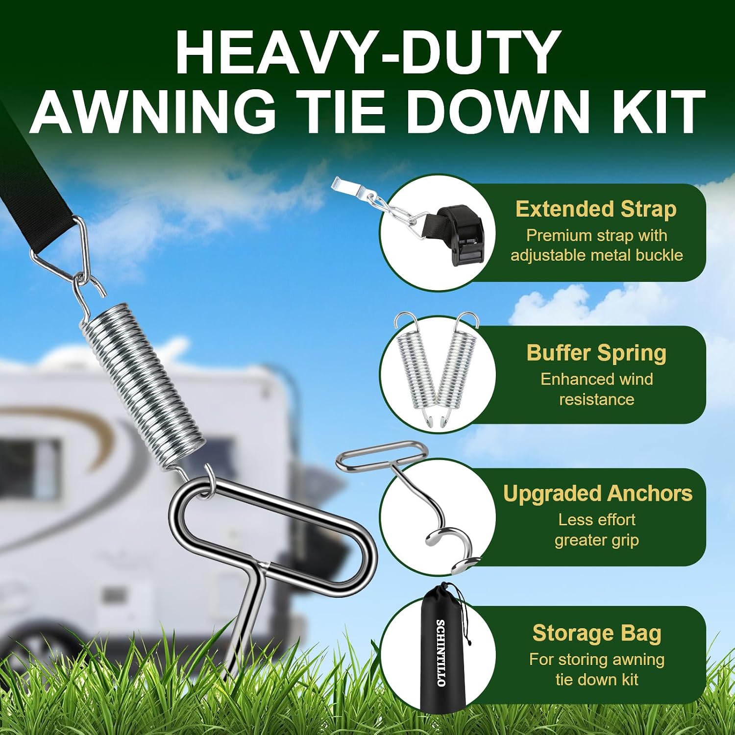 Thumbnail 3 de SCHINTILLO Awning Tie Down Kit for Thule Omnistor with 39cm Ground Anchors and Storm Straps