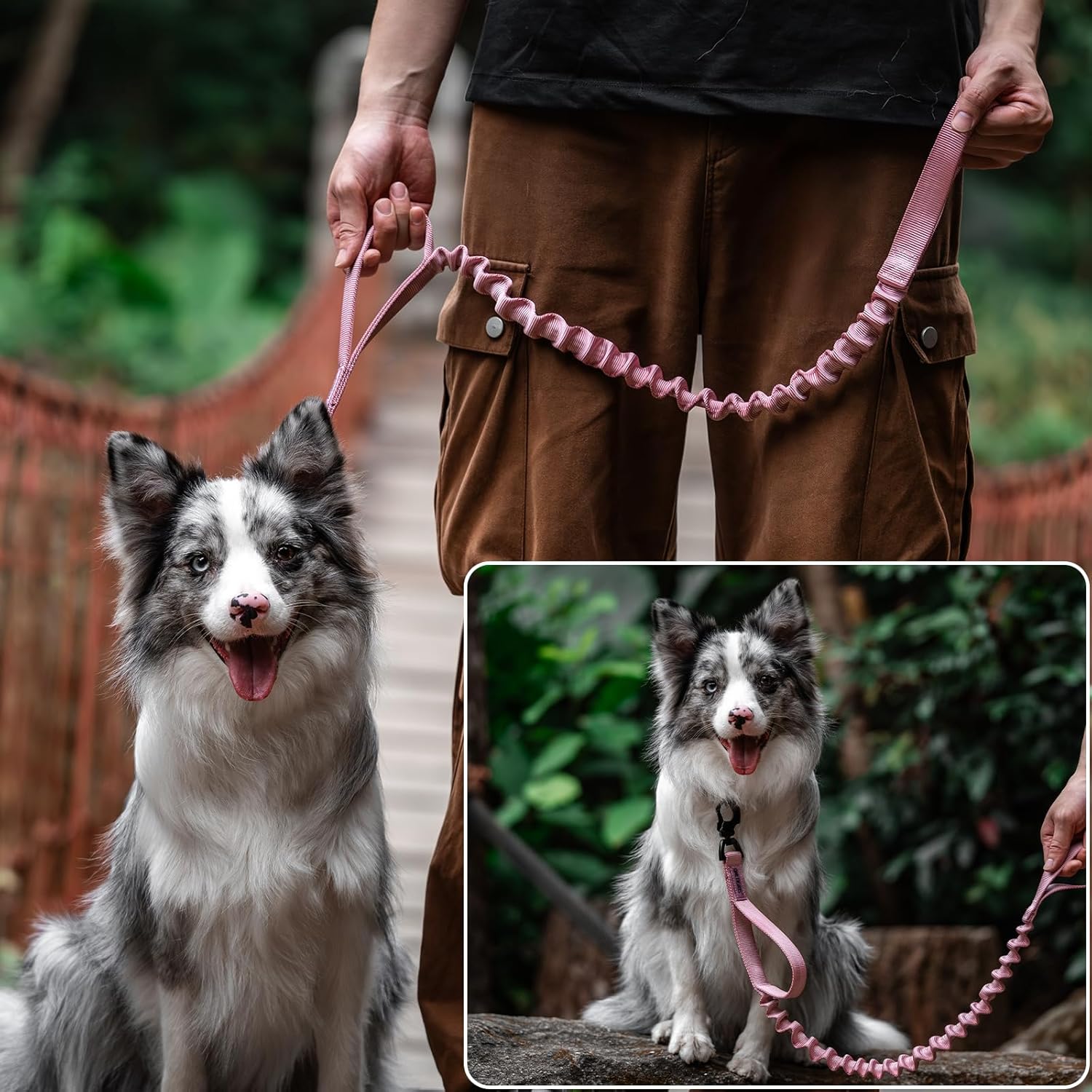Detalle de OneTigris Laisse pour chien à ressort 86–120 cm, nylon résistant avec clip en forme de dent de tigre – rose