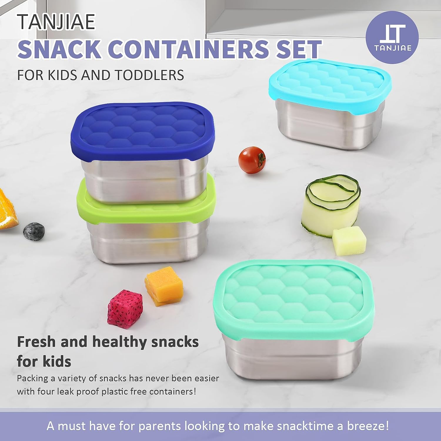 Detalle 1 de Tanjiae 4Pack 8oz Stainless Snack Containers