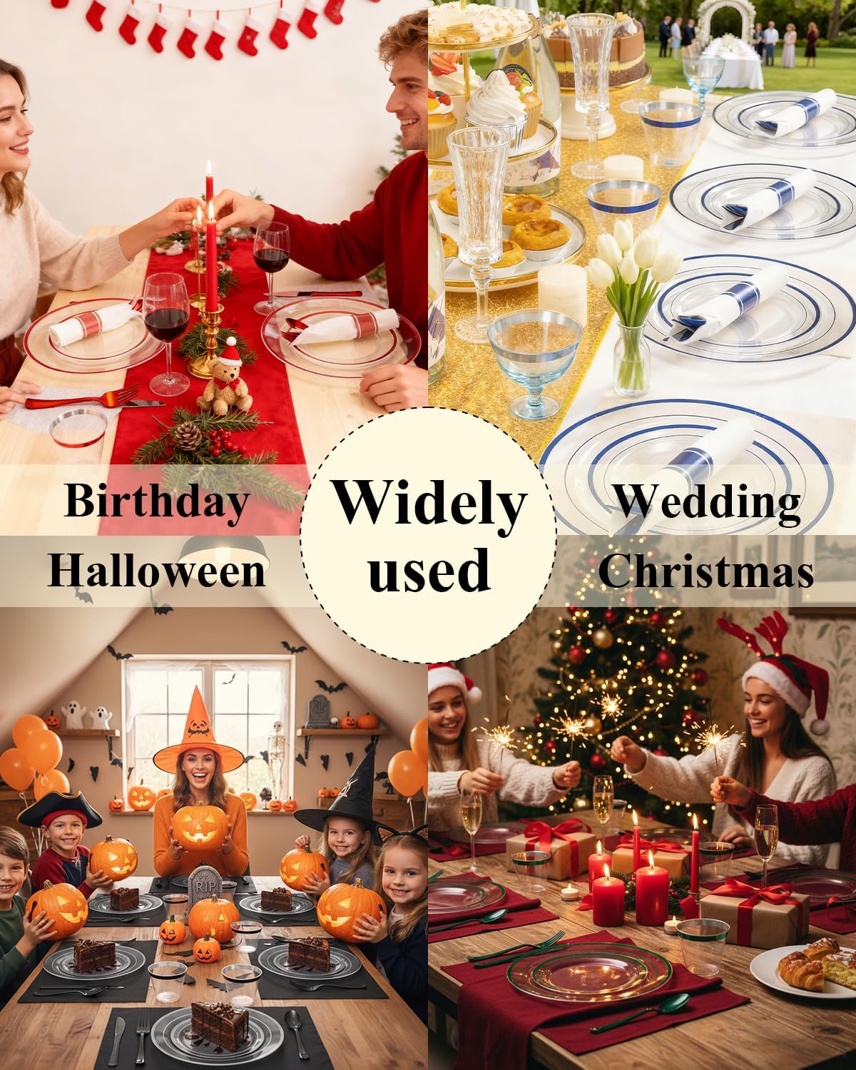Thumbnail 6 de Goodluck 175-Piece Disposable Clear and Black Party Dinnerware Set: 50 Plates, 25 Cups, 25 Napkin Bundles