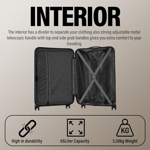 Thumbnail 5 de ATX Luggage Medium Suitcase 65L with 360° Dual Spinner Wheels, TSA Lock and Lightweight ABS Shell