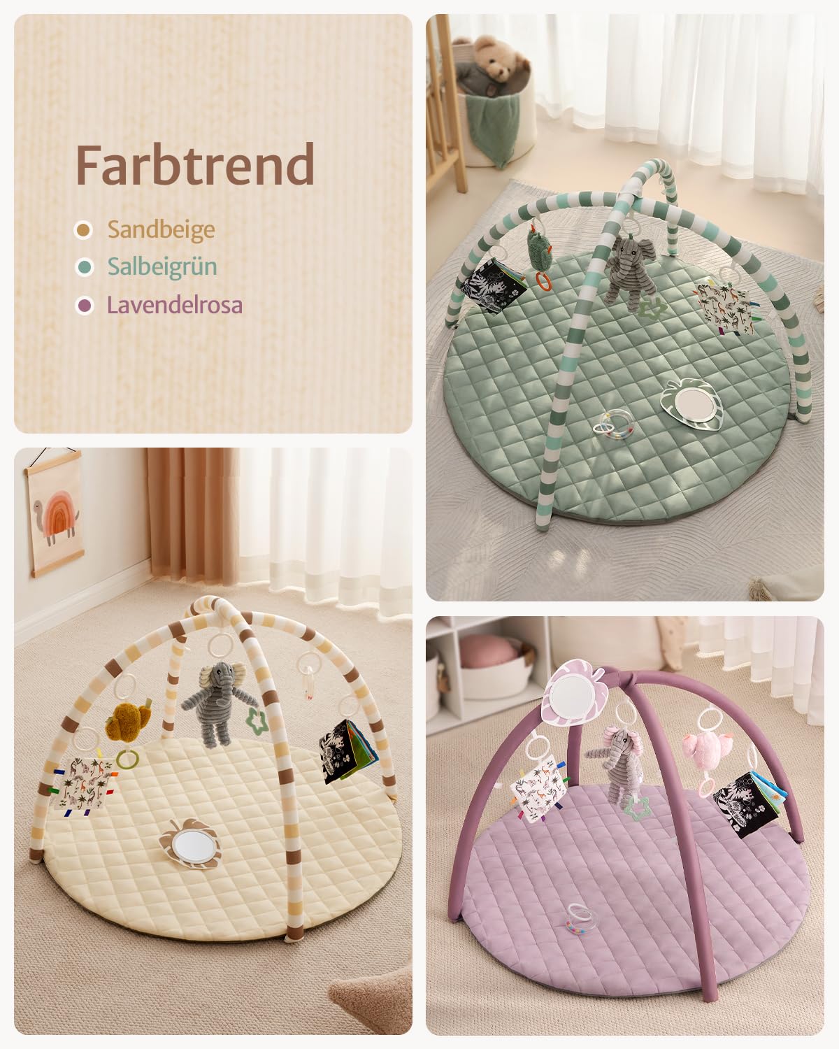 Thumbnail 5 de Blissful Diary Spielbogen Baby Spieldecke (85 × 85 cm) mit 6 abnehmbaren Spielzeugen – Beige