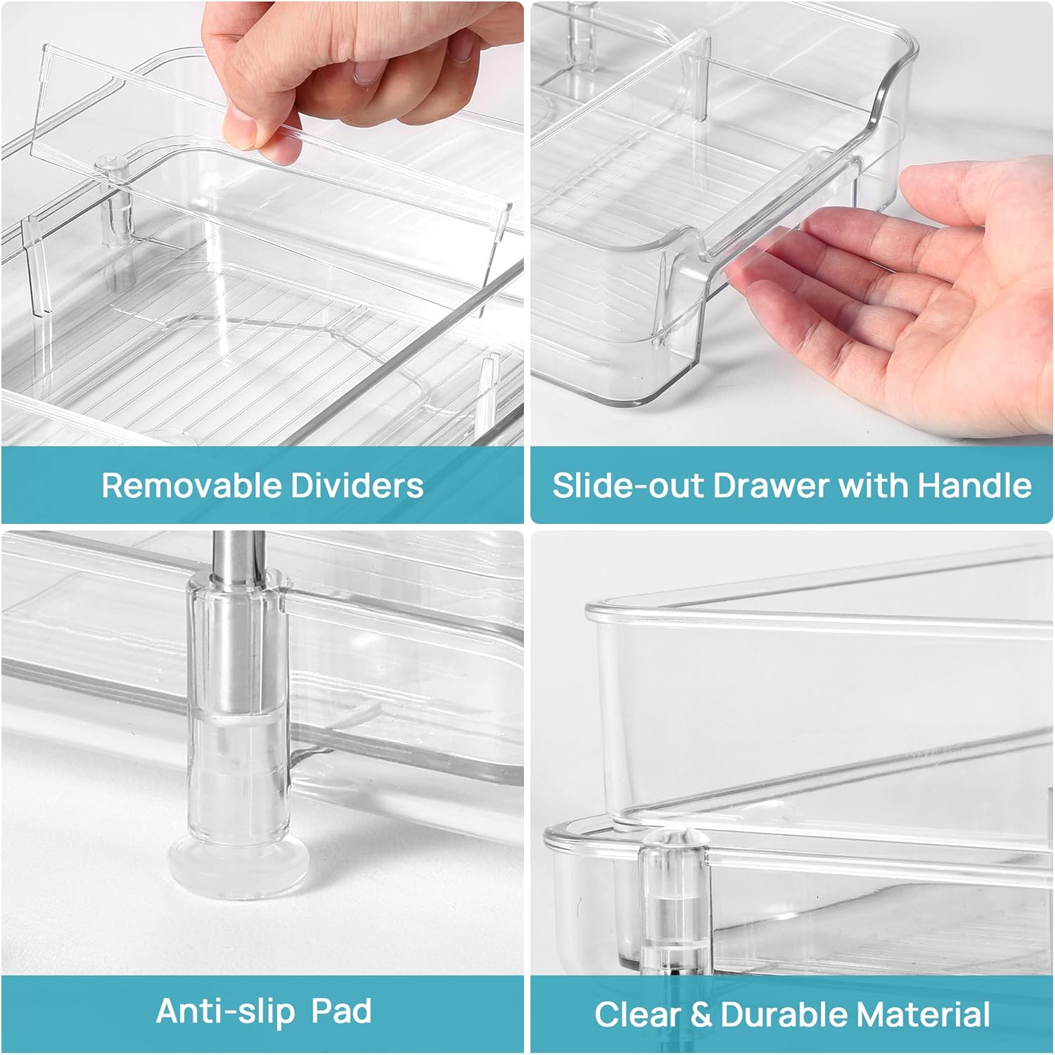 Thumbnail 2 de Vtopmart 4 Pack 2-Tier Pull-Out Under-Sink Organizers with Movable Dividers (Clear, Sliding Drawer Storage)